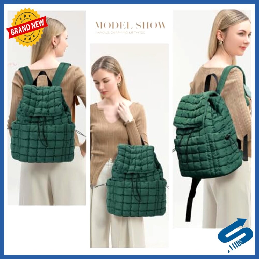 Quilted Puffer Backpack Lightweight Drawstring Da… - image 6